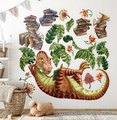 Wall sticker 130x194 Red dinosaur with drawings and vegetation
