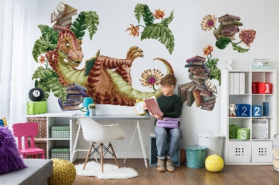 Wall sticker 130x194 Red dinosaur with drawings and vegetation