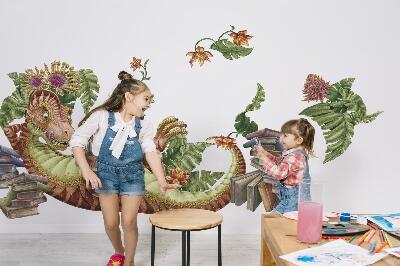 Wall sticker 130x194 Red dinosaur with drawings and vegetation