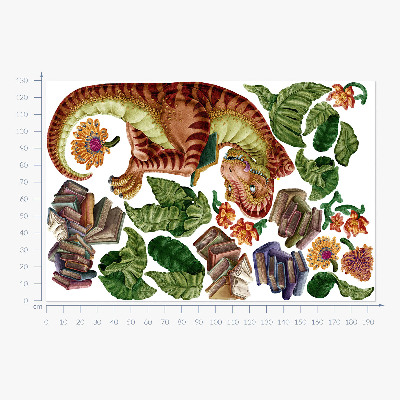 Wall sticker 130x194 Red dinosaur with drawings and vegetation