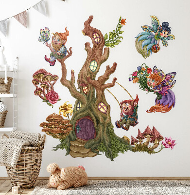 Wall sticker 130x135 Forest magic with fairies and dwarves