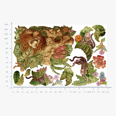Wall sticker 130x199 Safari exotic animals in pastel jungle