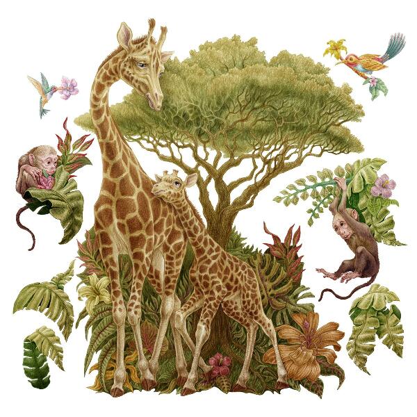 Wall sticker 130x195 Safari in a pastel version of wild nature