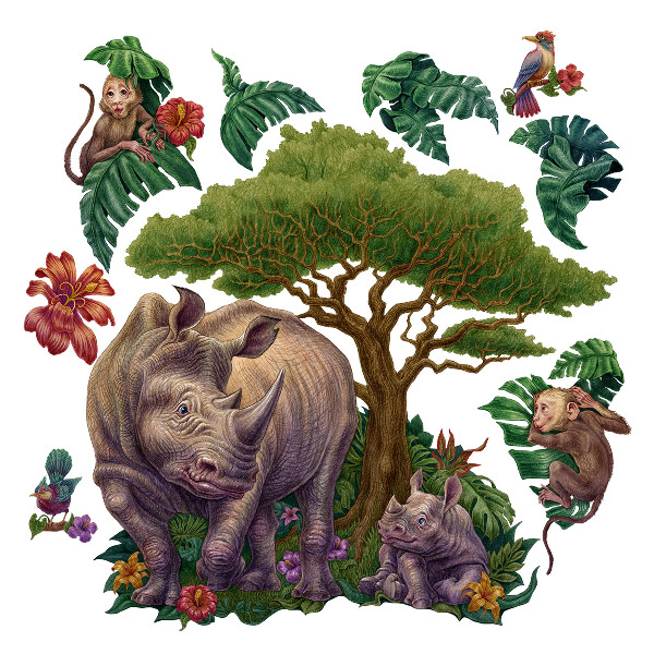 Wall sticker 130x140 Wild animals and safari vegetation in drawings