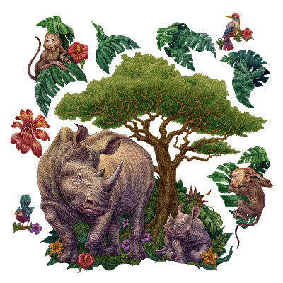 Wall sticker 130x140 Wild animals and safari vegetation in drawings