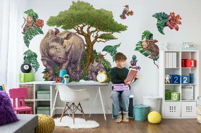 Wall sticker 130x140 Wild animals and safari vegetation in drawings