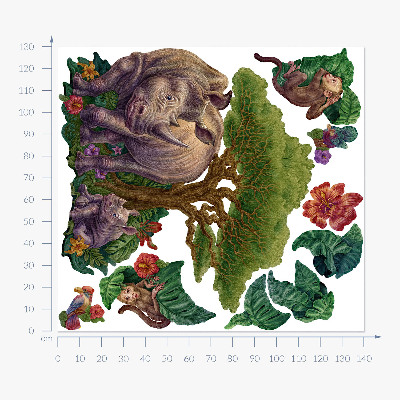 Wall sticker 130x140 Wild animals and safari vegetation in drawings