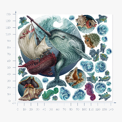 Wall sticker 130x142 An underwater land of cartoon creatures