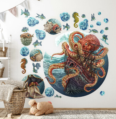Wall sticker 130x156 A fairy-tale underwater world with an octopus and a ship