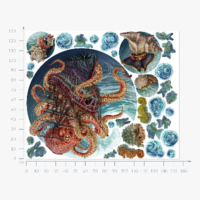 Wall sticker 130x156 A fairy-tale underwater world with an octopus and a ship
