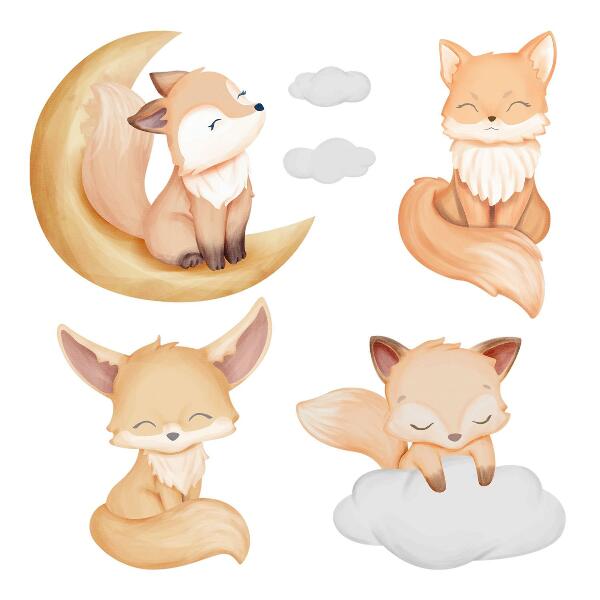 Wall sticker 130x208 Cute watercolor animals in heavenly style