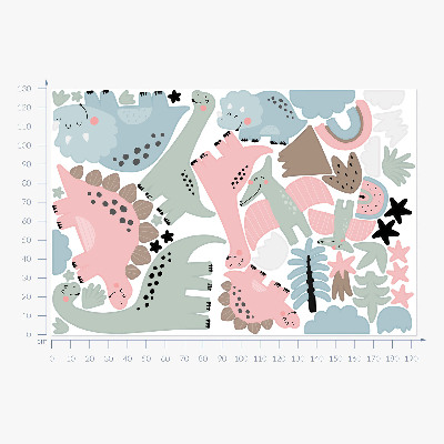 Wall sticker 130x192 Dinosaurs in pastel vegetation surroundings
