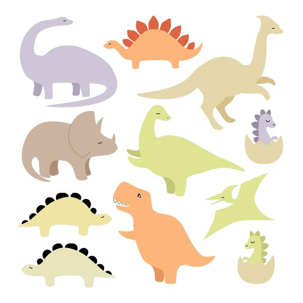 Wall sticker 130x183 Adorable pastel dinosaurs