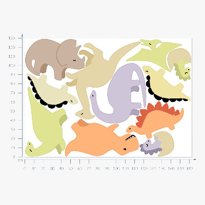 Wall sticker 130x183 Adorable pastel dinosaurs