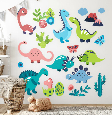 Wall sticker 130x234 Cheerful dinosaurs in a pastel palette