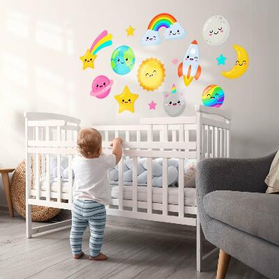Wall sticker 130x218 Rainbow space theme with rocket and planets