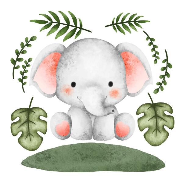 Wall sticker 130x136 Elephant in a pastel watercolor jungle