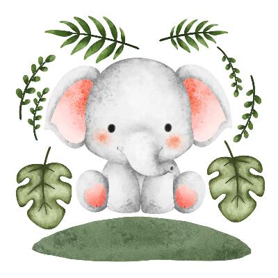 Wall sticker 130x136 Elephant in a pastel watercolor jungle