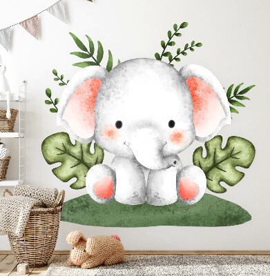 Wall sticker 130x136 Elephant in a pastel watercolor jungle