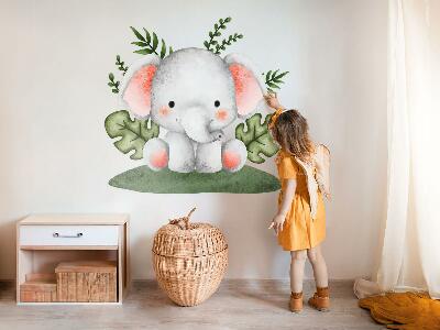 Wall sticker 130x136 Elephant in a pastel watercolor jungle