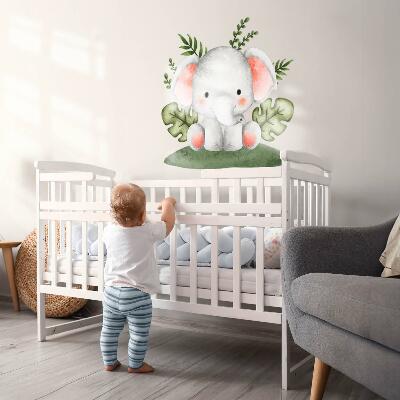 Wall sticker 130x136 Elephant in a pastel watercolor jungle