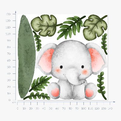 Wall sticker 130x136 Elephant in a pastel watercolor jungle
