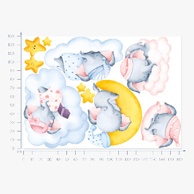 Wall sticker 130x182 Pastel elephants and clouds in a watercolor style