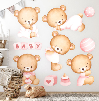 Wall sticker 130x227 Pastel watercolor teddy bears in a charming version