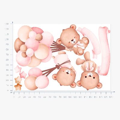 Wall sticker 130x189 Teddy bears with balloons in pastel watercolor