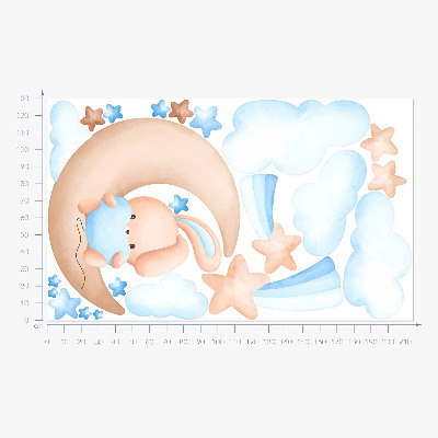 Wall sticker 130x214 Bunny in the clouds on a pastel moon