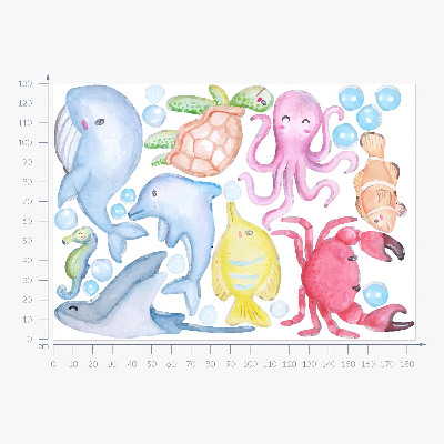 Wall sticker 130x184 Pastel underwater world of watercolor creatures