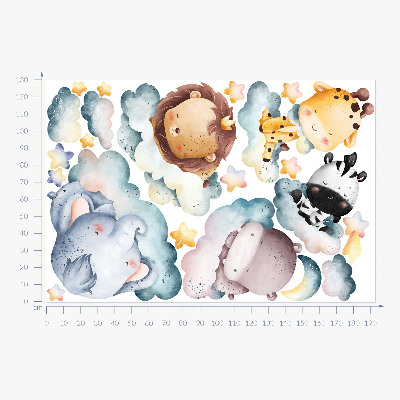 Wall sticker 130x193 Night clouds with smiling watercolor animals