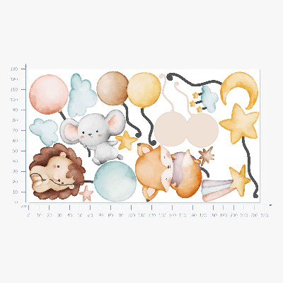 Wall sticker 130x225 Adorable boho animals with pastel balloons