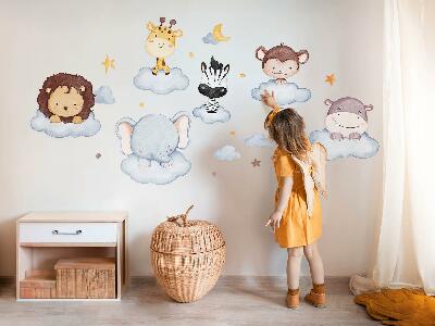 Wall sticker 130x177 Cute animals in pastel clouds