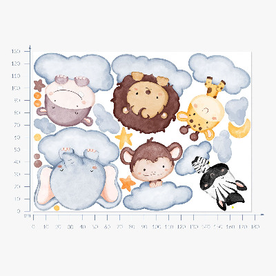Wall sticker 130x177 Cute animals in pastel clouds