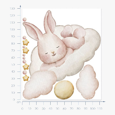 Wall sticker 130x112 Bunny on clouds and pastel watercolors