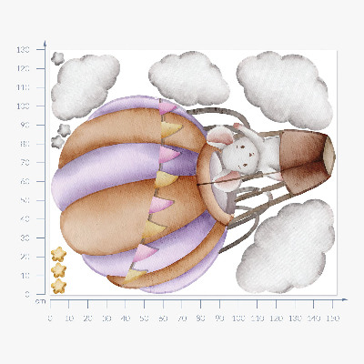 Wall sticker 130x152 A mouse's balloon journey in pastel clouds