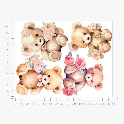 Wall sticker 130x167 Teddy bears with flowers in a watercolor style