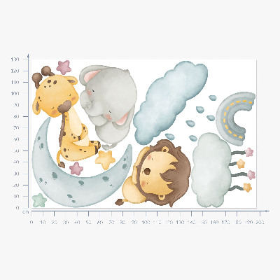 Wall sticker 130x197 Cute animals in a pastel sky