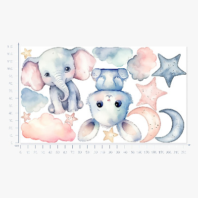 Wall sticker 130x224 Cute animals in the pastel night sky