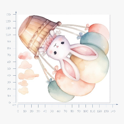 Wall sticker 130x136 Bunny with balloons in watercolor shades