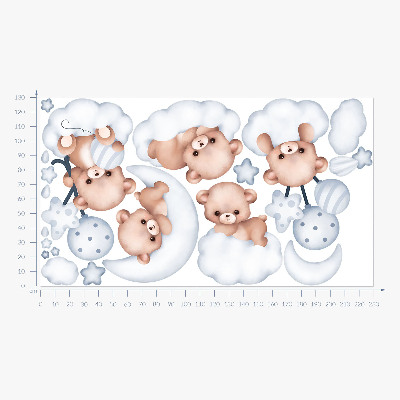 Wall sticker 130x229 Sweet teddy bears in clouds in pastel shades