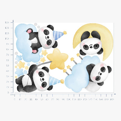 Wall sticker 130x183 Cute pandas on pastel sky in watercolor