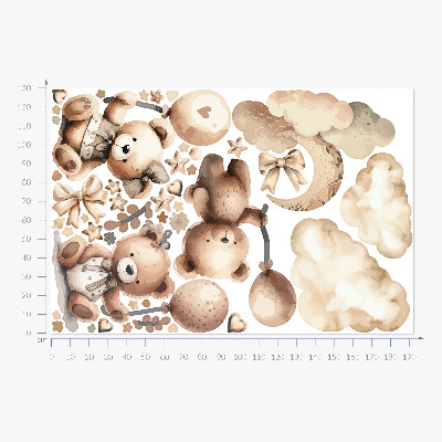 Wall sticker 130x192 Beige teddy bears in the clouds with boho balloons