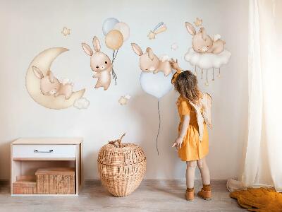 Wall sticker 130x114 Watercolor bunnies with balloons in the night sky