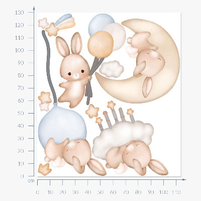Wall sticker 130x114 Watercolor bunnies with balloons in the night sky