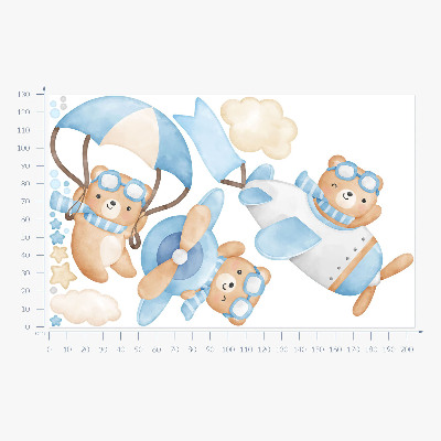 Wall sticker 130x204 Cute teddy bears in a pastel watercolor sky