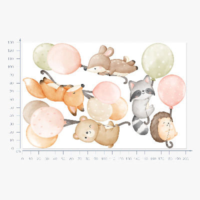 Wall sticker 130x201 Adorable animals floating in watercolor balloons