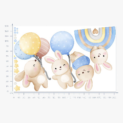 Wall sticker 130x203 Bunnies with balloons in a pastel rainbow