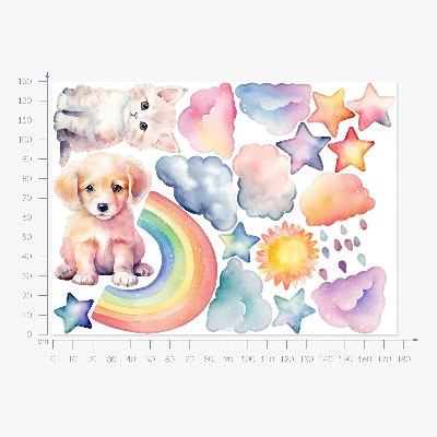 Wall sticker 130x177 Cute animals in pastel sky